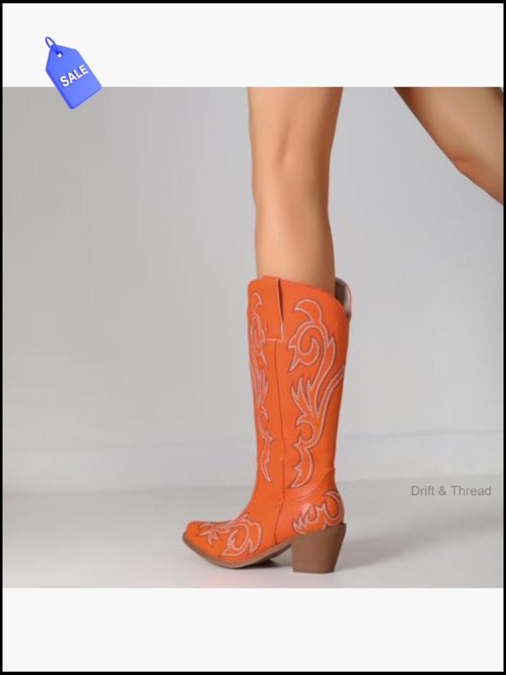 Embroidered Cowgirl Snip Toe Knee High Slip On Western Boots - Picture 6 of 7
